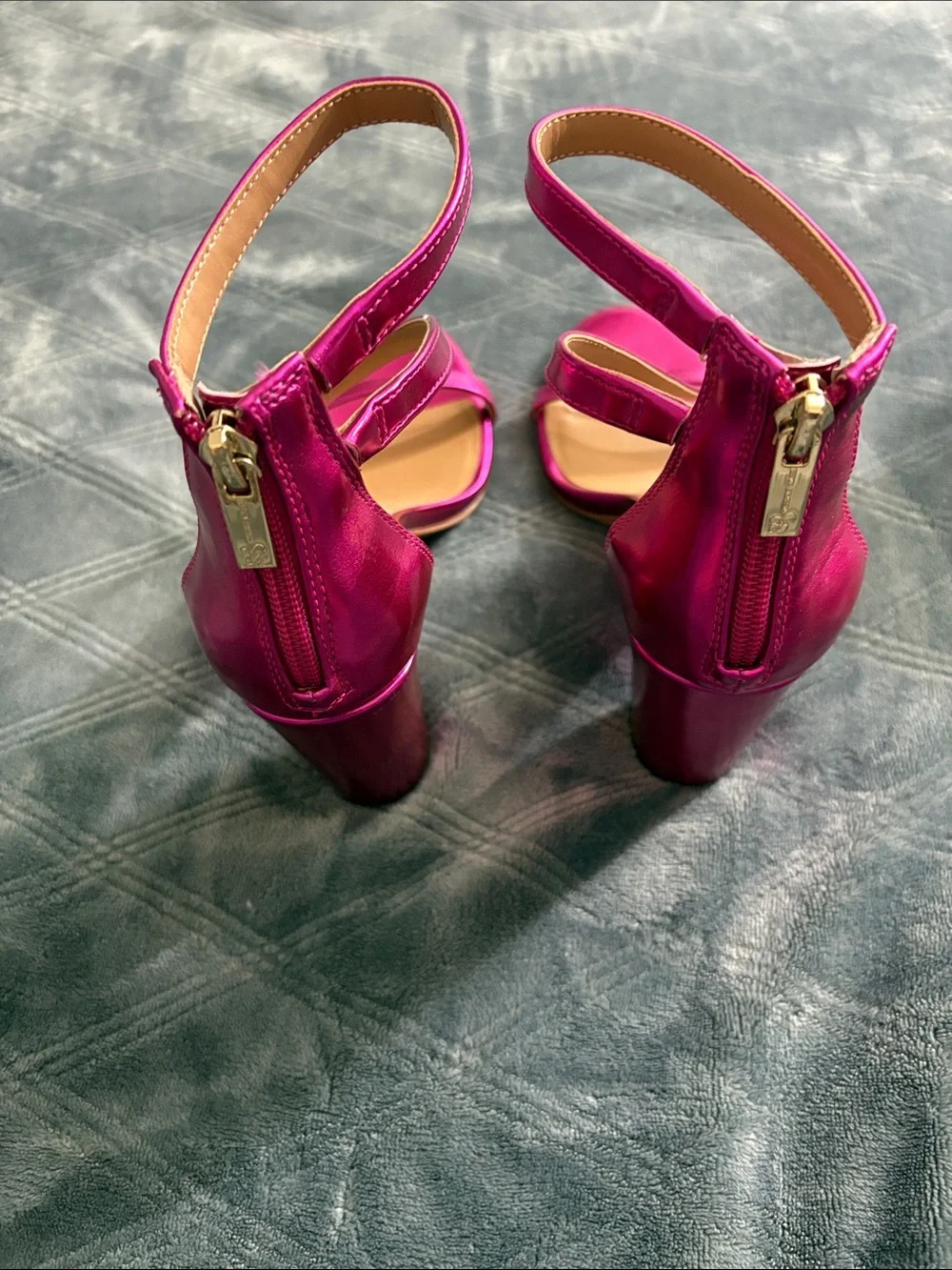 Jessica Simpson Metallic Fuchsia Strappy Block Heel Sandals